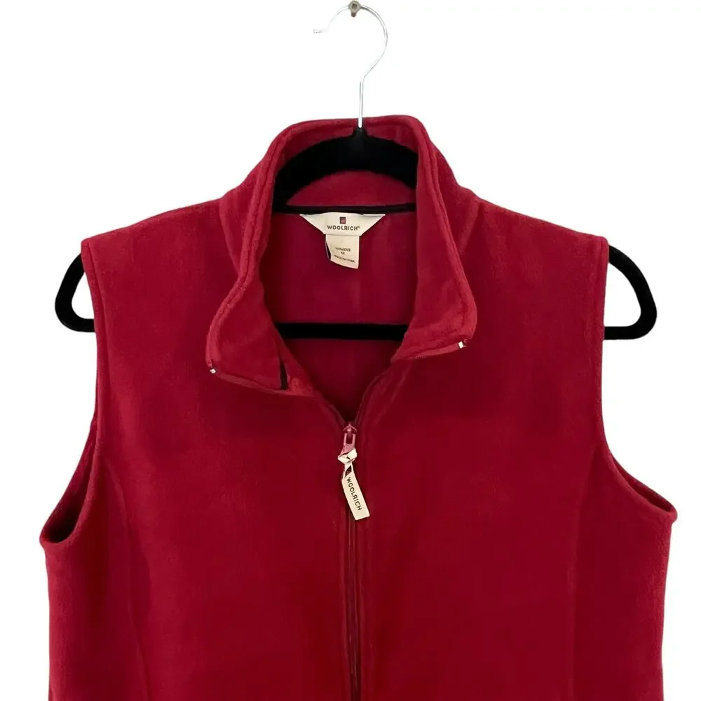 Woolrich Fleece Vest Women's Medium M Red Zip Up Pockets Collar